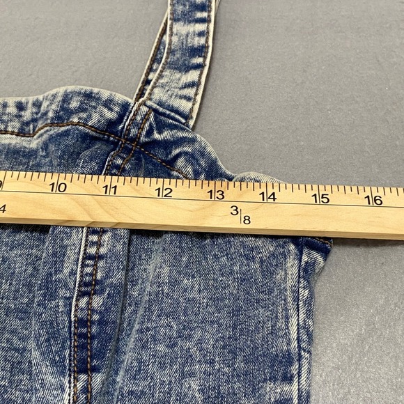 Aeropostale Acid Wash Denim Pinafore Dress Blue Jean Mini Strappy Size M - Picture 4 of 11